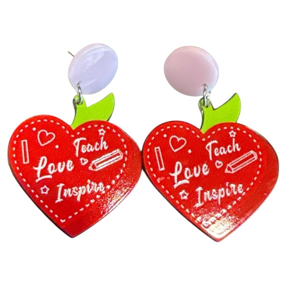 3/$20 Red Heart Teacher Earrings - Picture 1 of 7